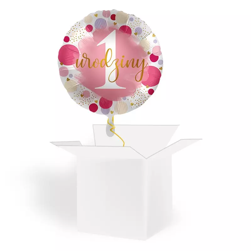Balon z helem 1 Urodziny - różowy